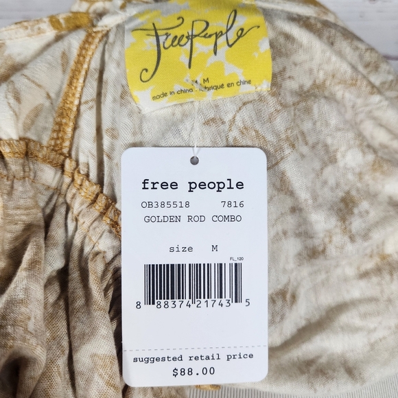 FREE PEOPLE Abracadabra Cold Shoulder Floral Drapey Boho Mustard Yellow Top - Picture 6 of 8